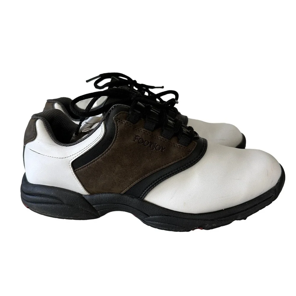FootJoy GreenJoys Golf Shoes Mens 10 White Brown Good Spiked Saddle 45516